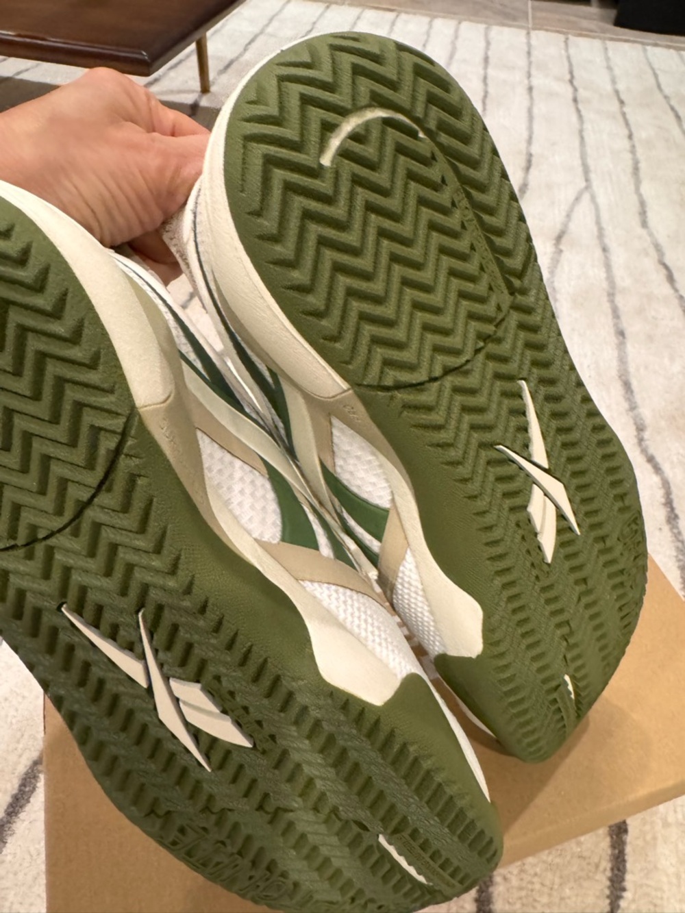 NEW- Reebok White and Olive Green  Athletic Sneakers - recess pickleball - Picture 2 of 6